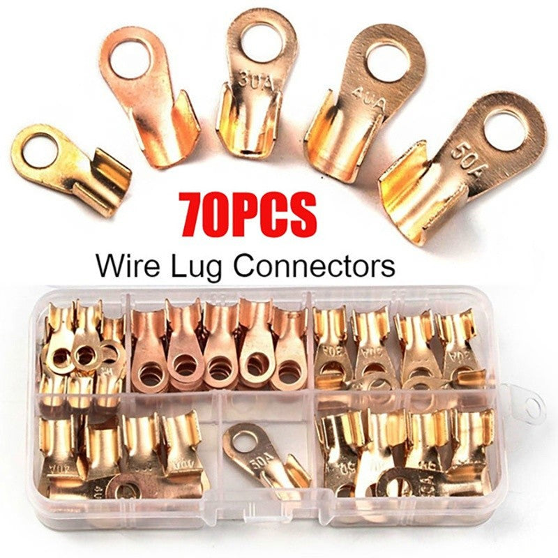 70PCS Copper Battery Cable Connector Terminal Open Lugs Wire Terminals OT 10/20/30/40/50A