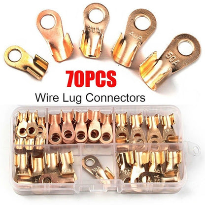 70PCS Copper Battery Cable Connector Terminal Open Lugs Wire Terminals OT 10/20/30/40/50A