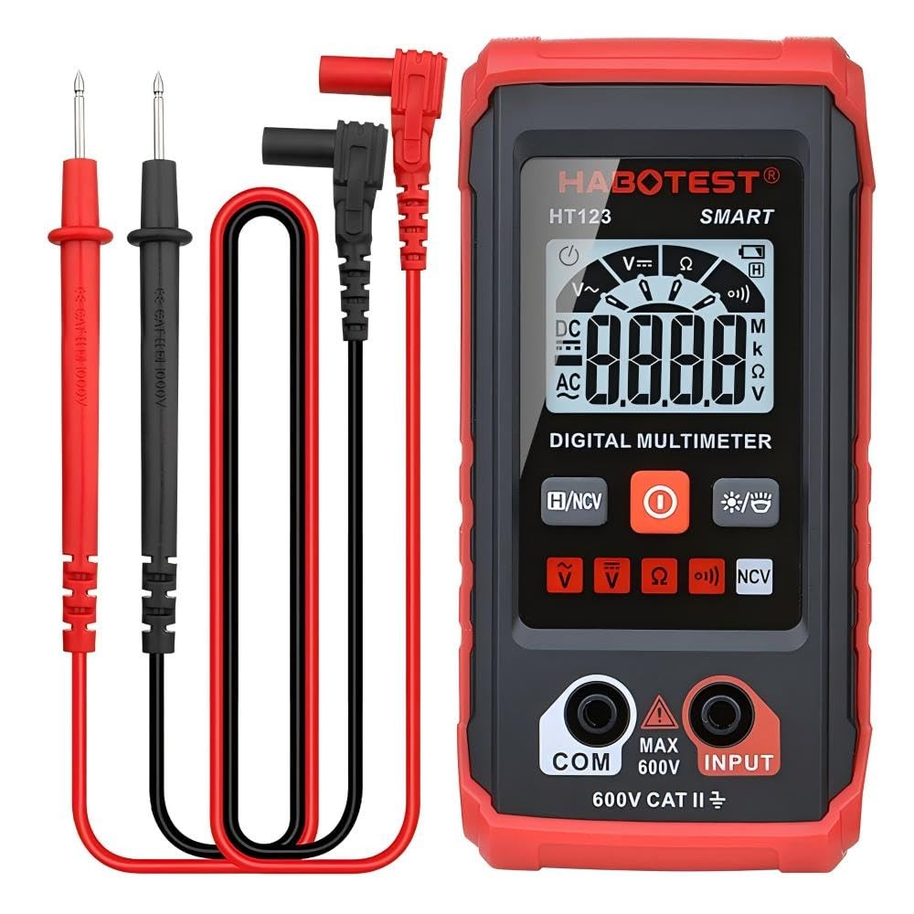 HT123 Smart Mini Digital Multimeter 600V Auto Range Multimeter AC DC Voltage Resistance Continuity Tester with Backlight NCV Non-contact Multimeter