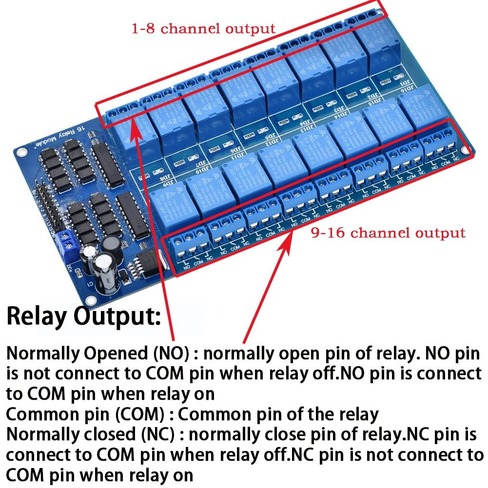 16 Channel 5V 12V 24V 10A Relay Module