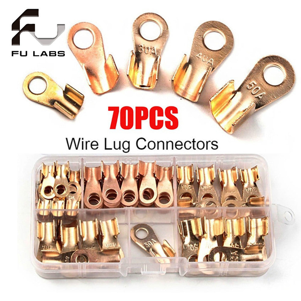70PCS Copper Battery Cable Connector Terminal Open Lugs Wire Terminals OT 10/20/30/40/50A