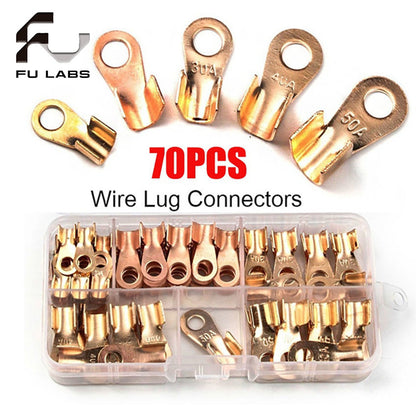 70PCS Copper Battery Cable Connector Terminal Open Lugs Wire Terminals OT 10/20/30/40/50A