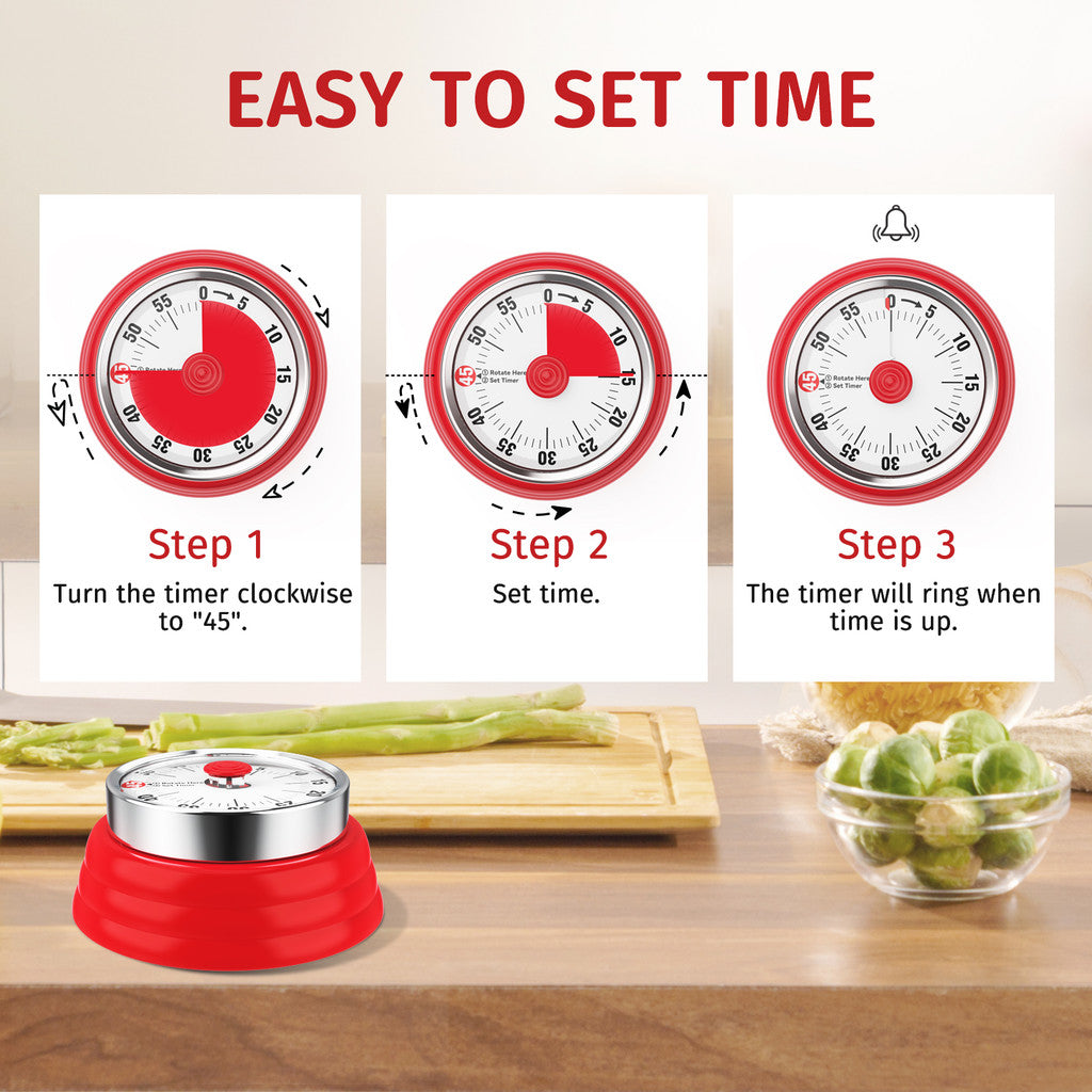 Mechanical Kitchen Timer, 60 Minute Visual Timers for Home Cooking Baking Oven Fitness Studying with Magnetic Backing