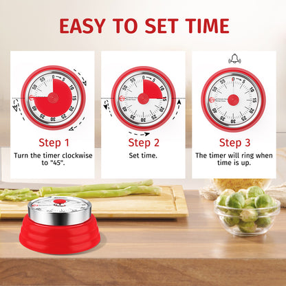 Mechanical Kitchen Timer, 60 Minute Visual Timers for Home Cooking Baking Oven Fitness Studying with Magnetic Backing