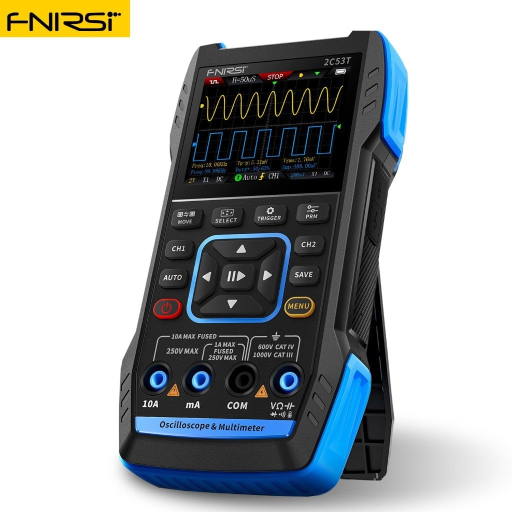 FNIRSI 2C53T 3in1 Multimeter Digital Oscilloscope Built-in DDS Function Signal Generator 2 Channel 50MHz Bandwidth 250MS Rate 22X14CM