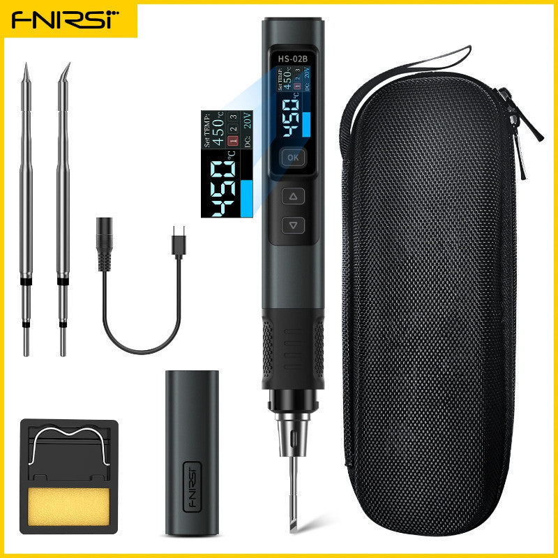Fnirsi HS-02 Adjustable Temperature Soldering Iron DC 20V 100-450℃Solder Rework Station PD 100W Portable Repair Tool 18X2CM