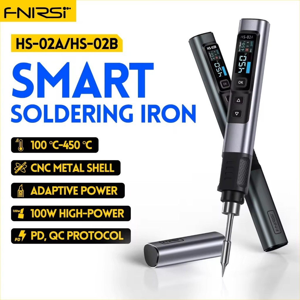 Fnirsi HS-02 Adjustable Temperature Soldering Iron DC 20V 100-450℃Solder Rework Station PD 100W Portable Repair Tool 18X2CM