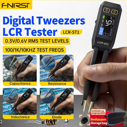 FNIRSI LCR-ST1 Mini Smart Tweezer LCR SMD ESR Tester Resistance Capacitance Inductance Continuity Diode Test Measurement Tools 15X3 CM