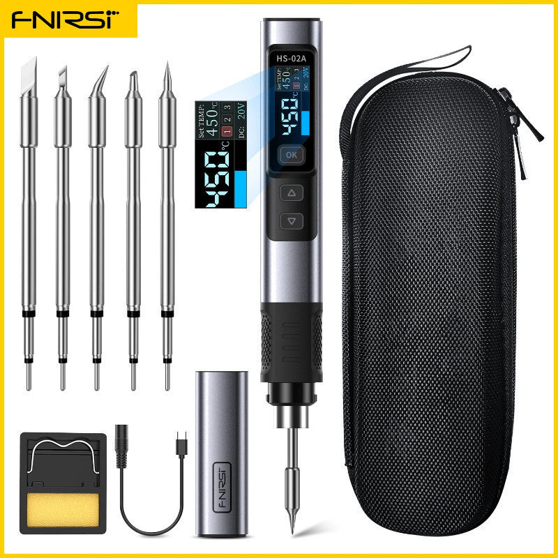 Fnirsi HS-02 Adjustable Temperature Soldering Iron DC 20V 100-450℃Solder Rework Station PD 100W Portable Repair Tool 18X2CM