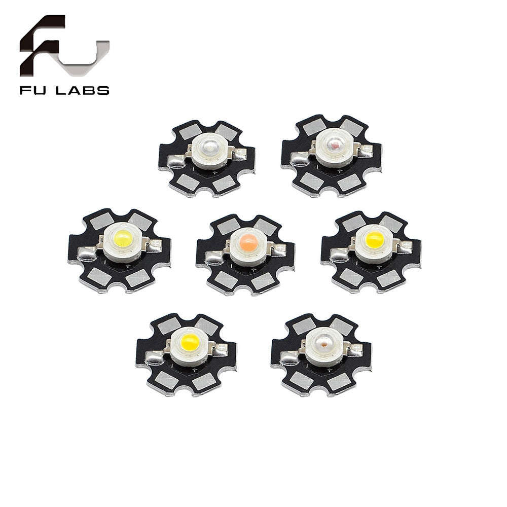 Fulabs 10pcs 1W 3W 5W High Power LED Beads Full Spectrum Pure White With 20mm Black Star PCB Heat sink Aluminum Substrate DIY lights
