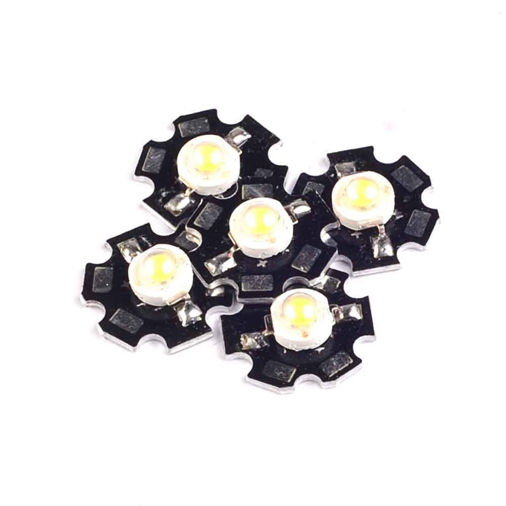 Fulabs 10pcs 1W 3W 5W High Power LED Beads Full Spectrum Pure White With 20mm Black Star PCB Heat sink Aluminum Substrate DIY lights