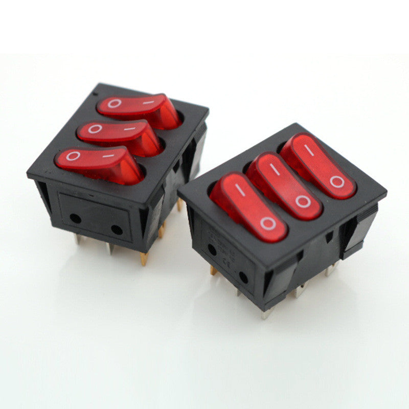 1pcs KCD3 9Pin Red 16A/250V AC Light Boat Car Rocker Switch KCD3 Triple Light Switch Button KCD3-303 On-Off