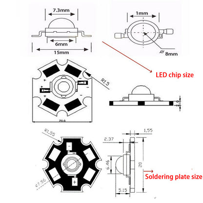 Fulabs 10pcs 1W 3W 5W High Power LED Beads Full Spectrum Pure White With 20mm Black Star PCB Heat sink Aluminum Substrate DIY lights