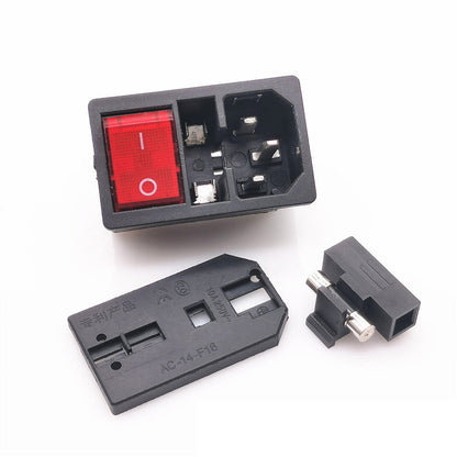 1pcs AC-01 AC-14-F16 Electrical Power Socket 250V Rocker Switch Brass 10A Inlet Plug Connector Computer Mount Outlet with Fuse