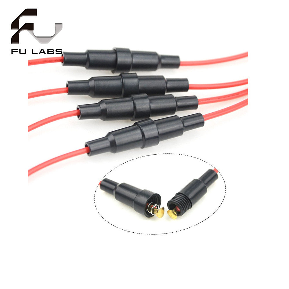 Fulabs 5Pcs 5*20mm Inline Fuse Holder 220V Fast-Blow Screw Type Fuse Holder Quick-Blow Glass Fuse Holder 6*30MM with 22 AWG cable