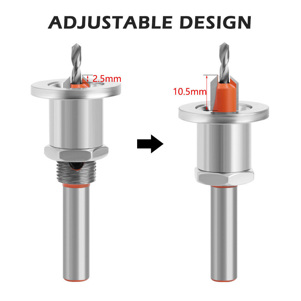 1pcs Adjustable Countersunk Drill Countersink Drill Bit Shank Adjustable Carpentry Reamer Chamfer Screws Hole Tool Woodworking