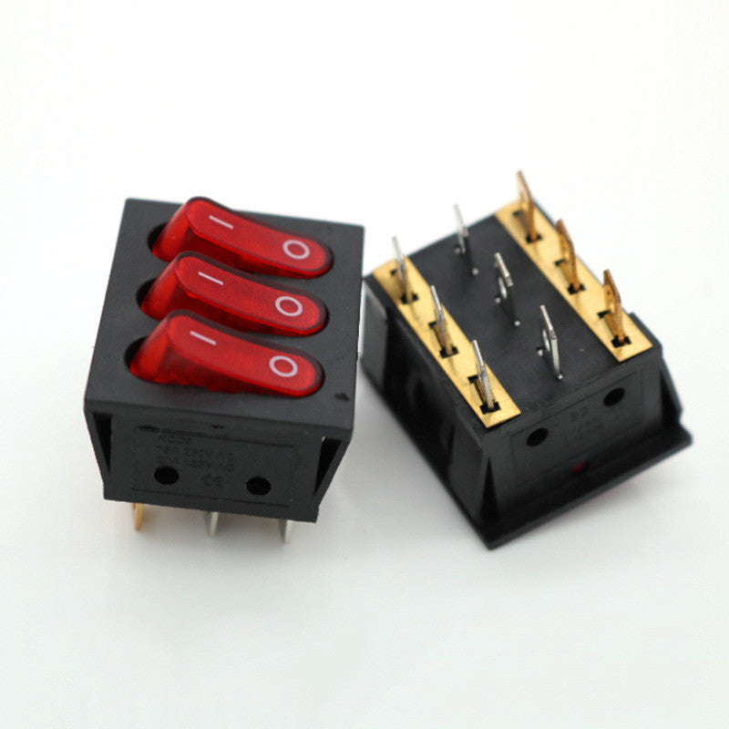 1pcs KCD3 9Pin Red 16A/250V AC Light Boat Car Rocker Switch KCD3 Triple Light Switch Button KCD3-303 On-Off