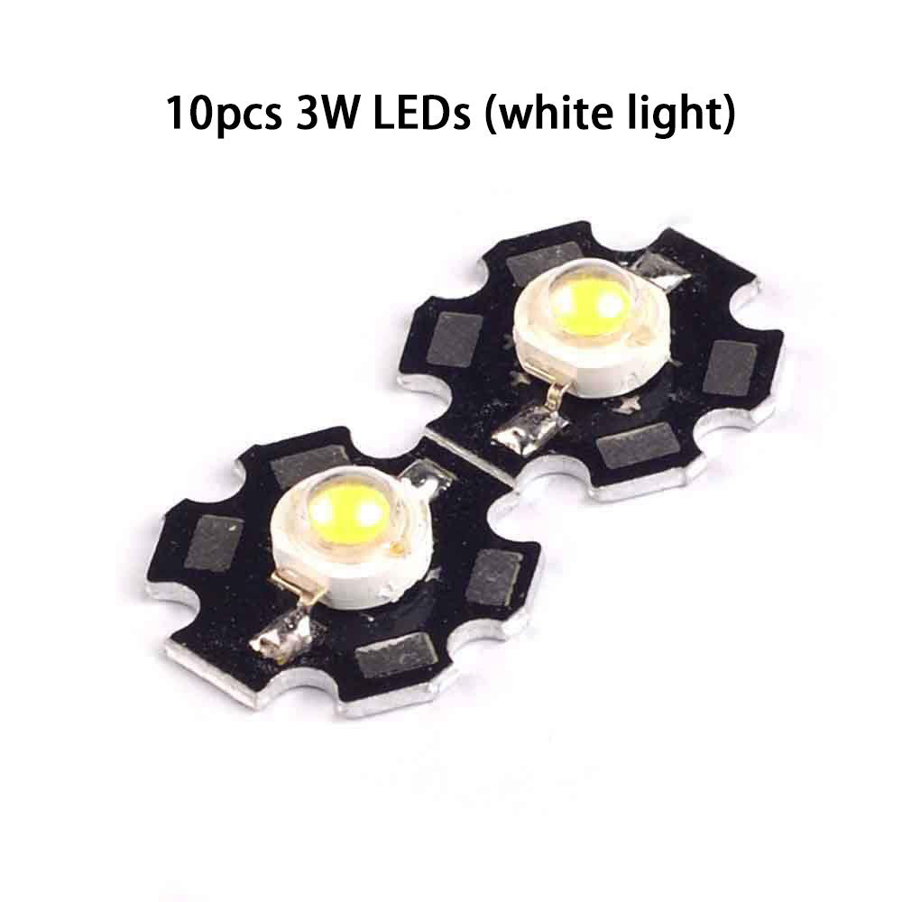 Fulabs 10pcs 1W 3W 5W High Power LED Beads Full Spectrum Pure White With 20mm Black Star PCB Heat sink Aluminum Substrate DIY lights