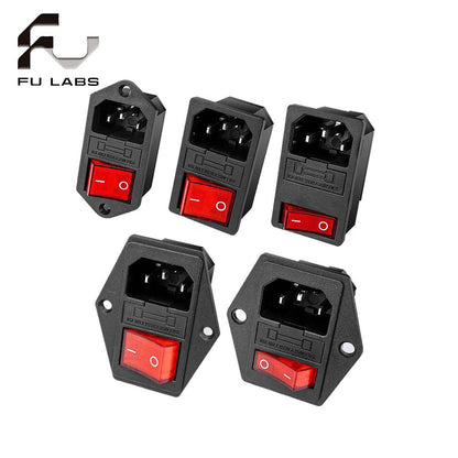 1pcs AC-01 AC-14-F16 Electrical Power Socket 250V Rocker Switch Brass 10A Inlet Plug Connector Computer Mount Outlet with Fuse