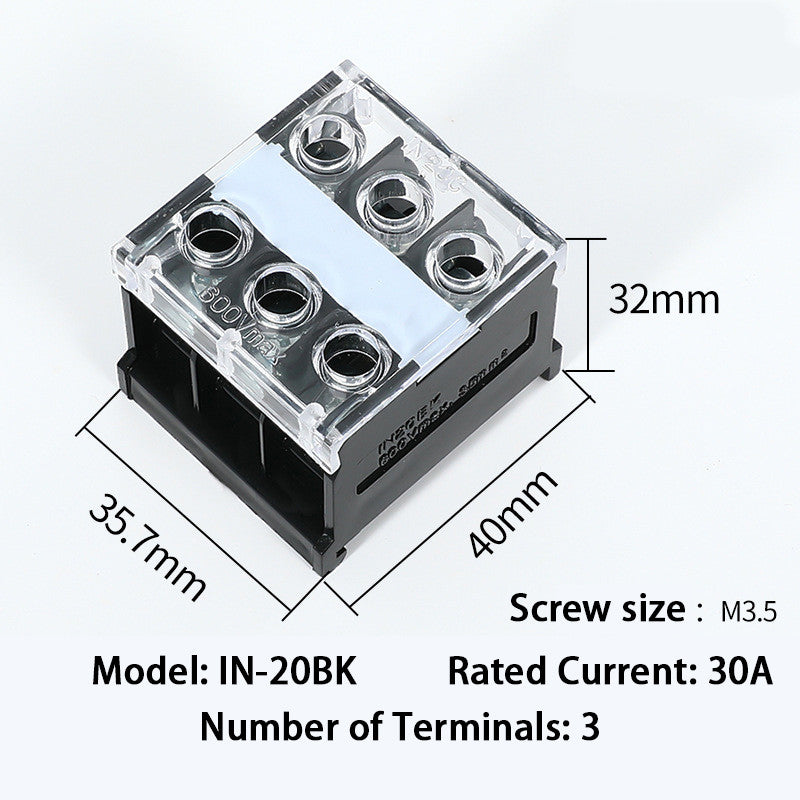 1pcs Rail Terminal Block IN12BK IN20BK 600V 2/3 Pin 30A/60A Electrical Connection terminal Split High Current Junction Box Brass