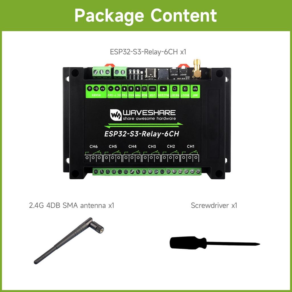 Waveshare ESP32-S3 6CH WiFi Relay Module Industrial Grade WiFi Relay Supports WiFi/Bluetooth/RS485/Pico Interface Relay