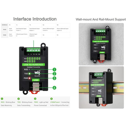 Waveshare USB to RS485/422 Converter Onboard FT232RL and SP485EEN Chip, Galvanic Isolated Converter with Multiple Protection, Support Win11/10/8.1/8/7/XP, Mac, Linux, Android