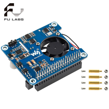 Waveshare Power Over Ethernet (PoE) HAT for Raspberry Pi 4B/3B+, 802.3af/at PoE Network Standard, 5V USB-A&12V Header Outputs, PoE HAT Onboard Cooling Fan and MP8676 Buck Chip