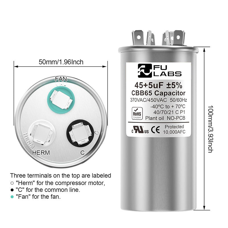 Fulabs DUAL capacitor Aluminum Case  (15 + 1.5，2，3μF /20 + 2μF) CBB65 450VAC