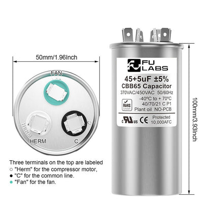 Fulabs DUAL capacitor Aluminum Case  (15 + 1.5，2，3μF /20 + 2μF) CBB65 450VAC