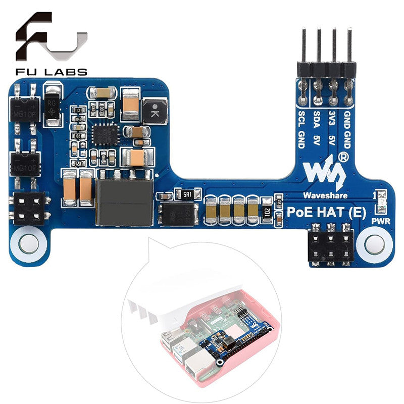 Waveshare PoE HAT(E) for Raspberry Pi Ethernet Power over Expansion Board for Raspberry Pi 3B+/4B for IEEE 802.3Af 1PCS
