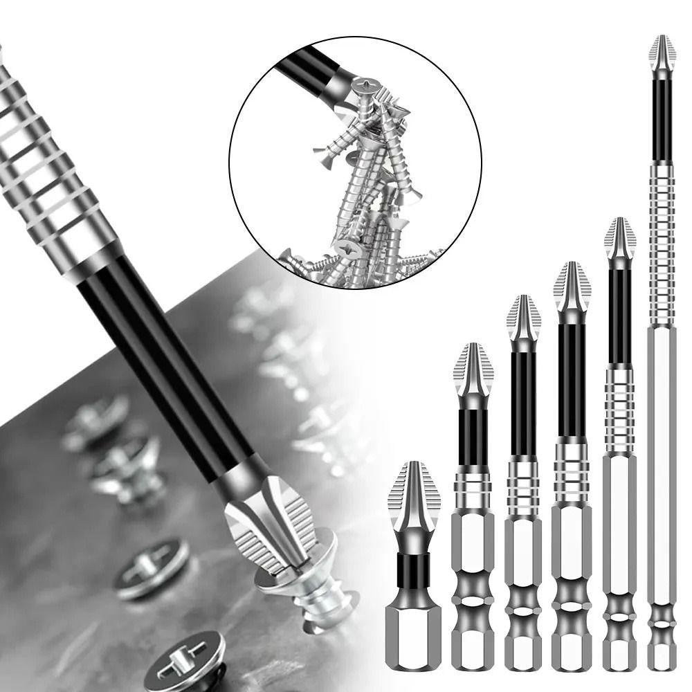 6PCS Magnetic Screwdriver Bits Set Anti-Slip PH2 Standard Phillips Screw Driver Drill Set 25mm-150mm
