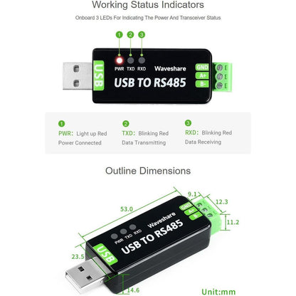 Waveshare Industrial USB to RS485 Converter with Original FT232RL and SP485EEN Embedded Protection Circuits for Industrial Control Equipments and/or Applications