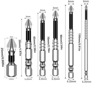 6PCS Magnetic Screwdriver Bits Set Anti-Slip PH2 Standard Phillips Screw Driver Drill Set 25mm-150mm