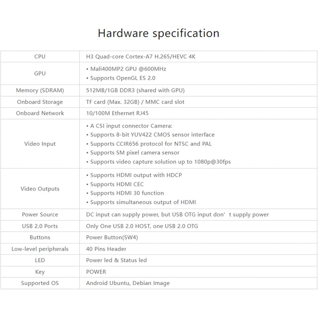 Orange Pi One 1GB DDR3 H3 Quad Core OpenSource Mini Board, Run Android, Ubuntu, Debian