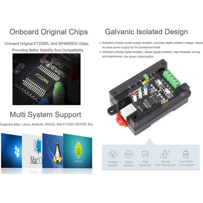 Waveshare USB to RS485/422 Converter Onboard FT232RL and SP485EEN Chip, Galvanic Isolated Converter with Multiple Protection, Support Win11/10/8.1/8/7/XP, Mac, Linux, Android