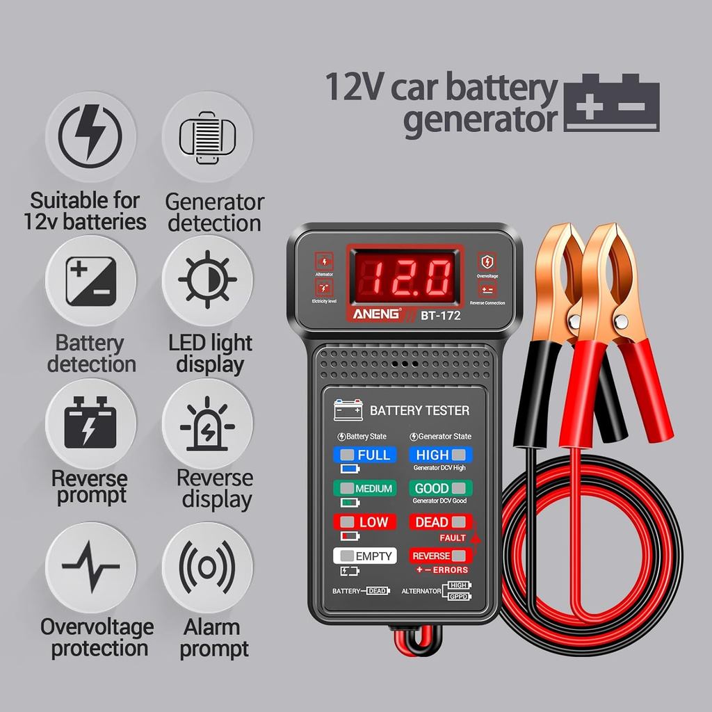 Aneng Bt-171 BT-172 12V Multifunctional Battery Testers Auto Repair Industry Detection With Led Reverse Display Screen Electrician Tool