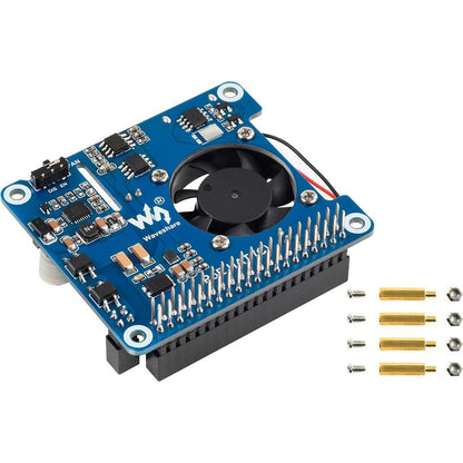 Waveshare Power Over Ethernet (PoE) HAT for Raspberry Pi 4B/3B+, 802.3af/at PoE Network Standard, 5V USB-A&12V Header Outputs, PoE HAT Onboard Cooling Fan and MP8676 Buck Chip