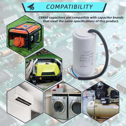 2Wires/4Pin CBB60 450V AC Series AC Water Pump Starting Capacitor CBB60 5% 20uF 25uF 30uF 35uF Washing Machine Air Compressor Dryer High Temperature Resistance