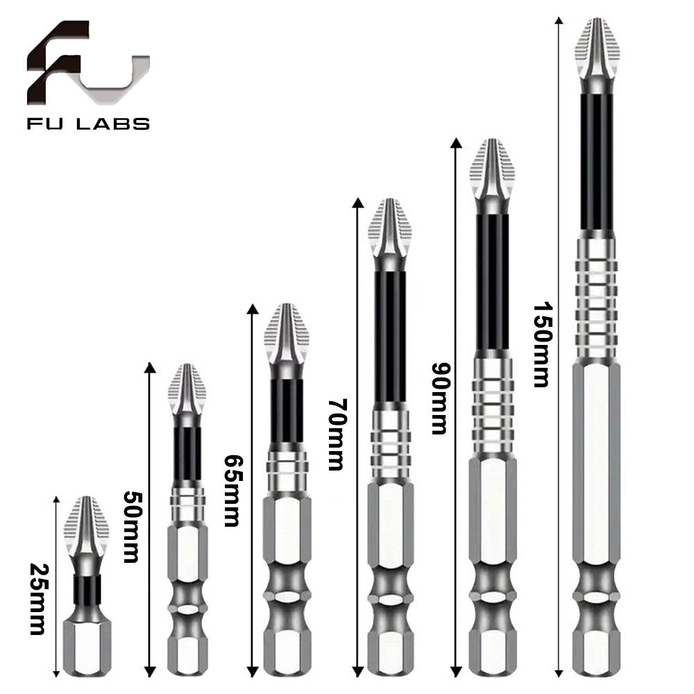 6PCS Magnetic Screwdriver Bits Set Anti-Slip PH2 Standard Phillips Screw Driver Drill Set 25mm-150mm