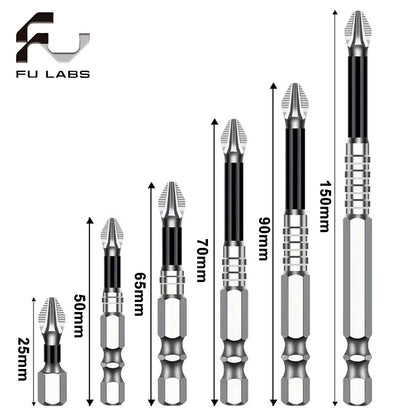 6PCS Magnetic Screwdriver Bits Set Anti-Slip PH2 Standard Phillips Screw Driver Drill Set 25mm-150mm