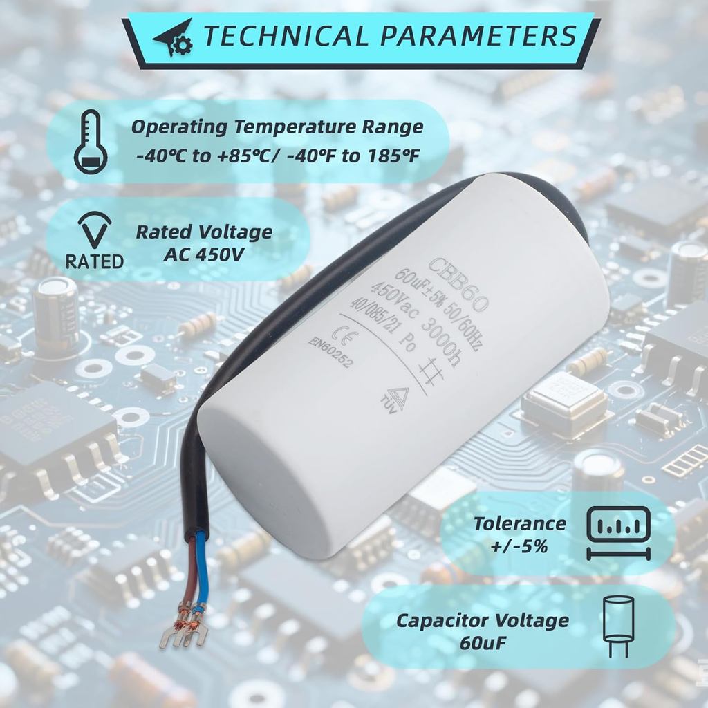 2Wires/4Pin CBB60 450V AC Series AC Water Pump Starting Capacitor CBB60 5% 20uF 25uF 30uF 35uF Washing Machine Air Compressor Dryer High Temperature Resistance