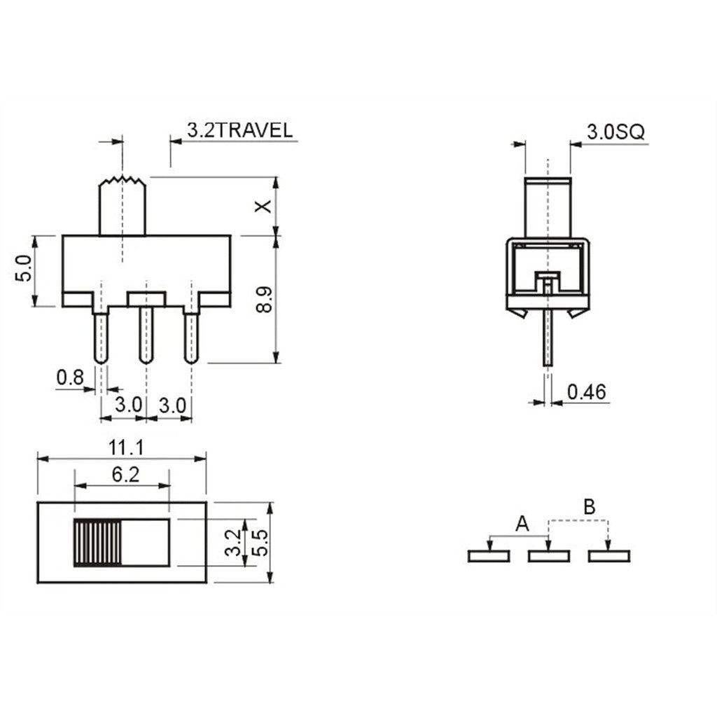 10PCS SS12F17 Toggle Switch 3 Pin 2 Files SS12F17G2 Handle High 5mm Slide Switch DIP