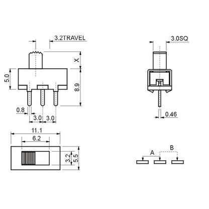 10PCS SS12F17 Toggle Switch 3 Pin 2 Files SS12F17G2 Handle High 5mm Slide Switch DIP