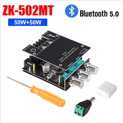 1pcs ZK-502MT Bluetooth 5.0 Subwoofer Amplifier Board Stereo AUX Bass Treble Amplifier 2*50W 12V 24V