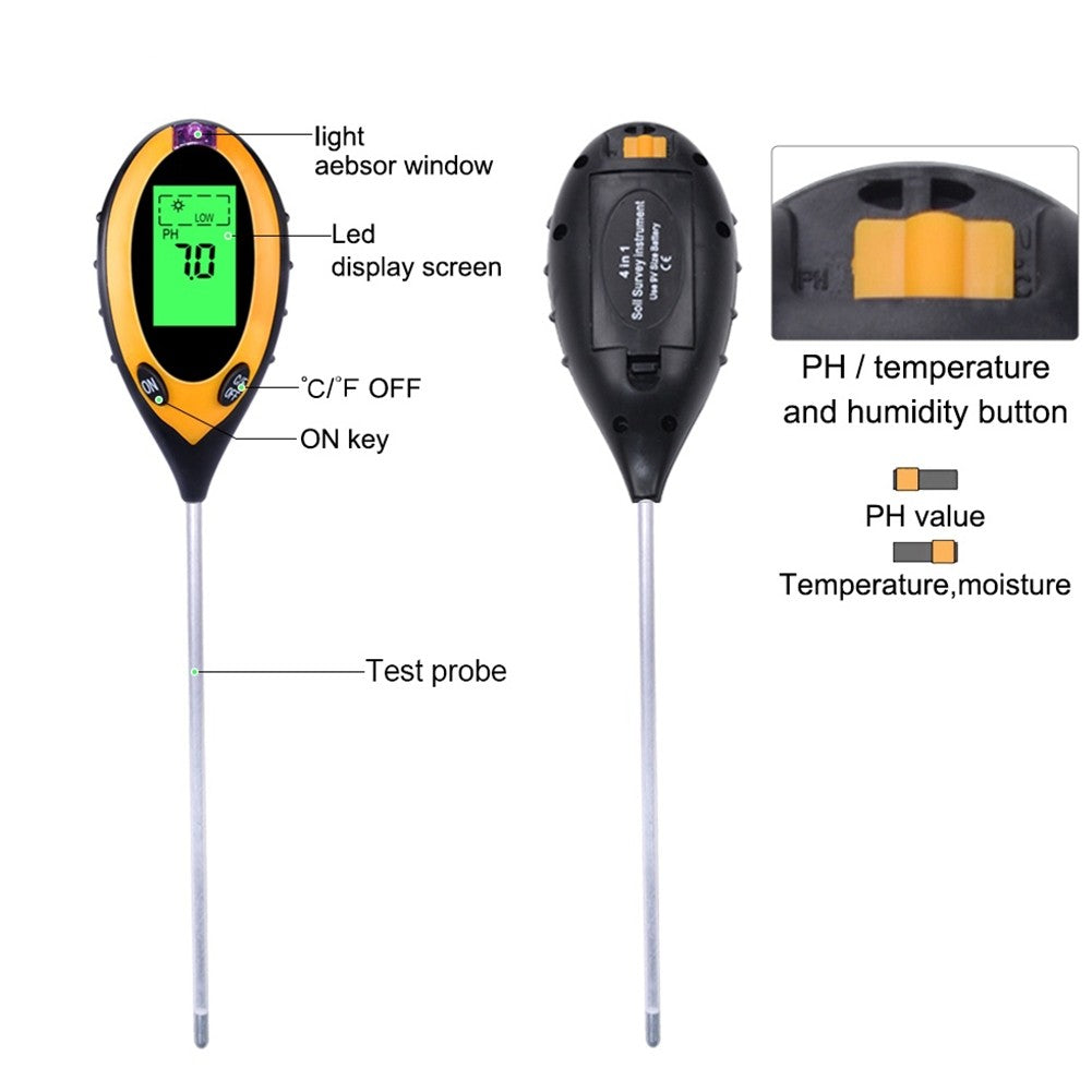 Fulabs Soil pH Tester Digital Multifunction Tester PH Light Moisture Acidity Moisture Meter Plant Soil Tester Kit 4 In 1
