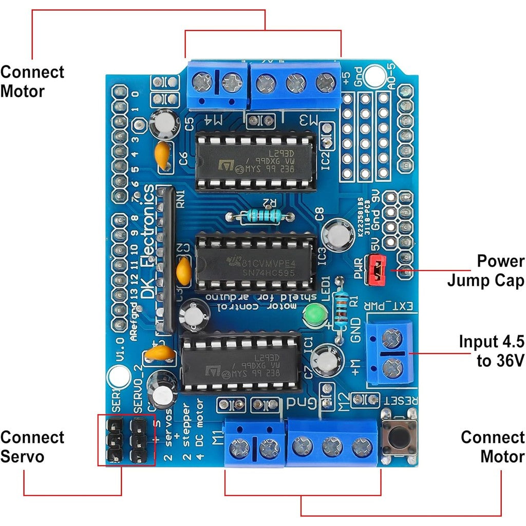 L293D DC Motor Drive - Stepper Motor Control Shield Module Expansion Board Fit for Arduino UNO/Duemilanove/Raspberry Pi/Computer/Arduino Mega 2560