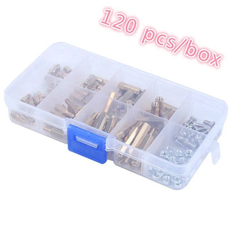 120pcs M3 Solid Brass Copper PCB Board Hex Hexagon Standoff Pillar Spacer Column Screw Nut Assortment Kit Set