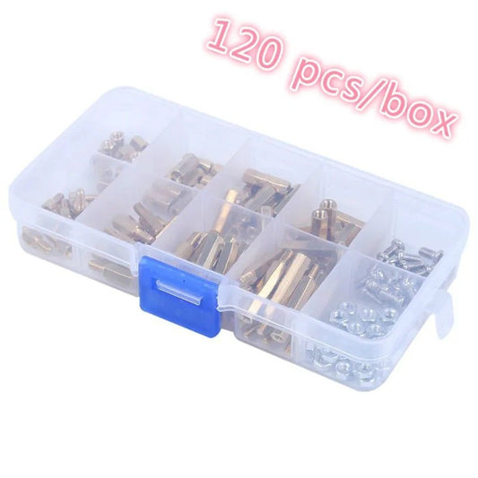120pcs M3 Solid Brass Copper PCB Board Hex Hexagon Standoff Pillar Spacer Column Screw Nut Assortment Kit Set