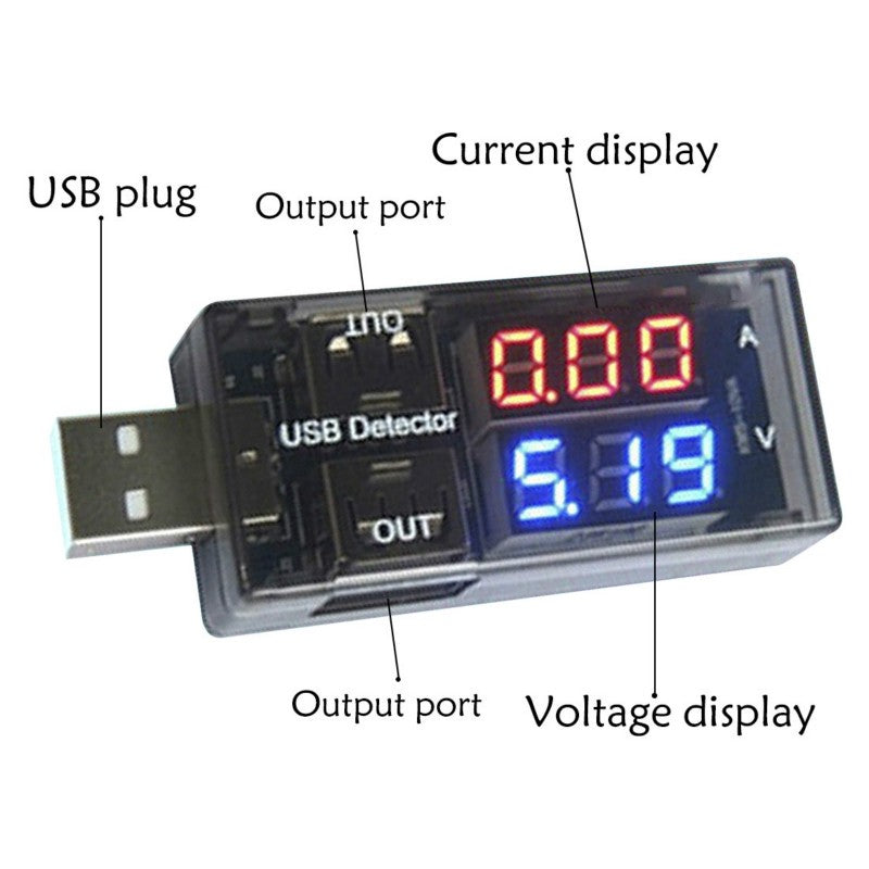 USB current and voltage detector tester USB meter voltage meter tester double table display battery voltage monitor