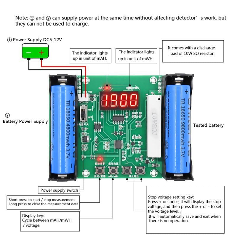 1pcs XH-M240 18650 lithium battery Capacity tester maH mwH digital discharge electronic load battery monitor